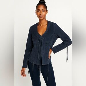 Vintage Bianca Nygard Blue Suede Leather Fringe Jacket Size 16 Western Boho Chic